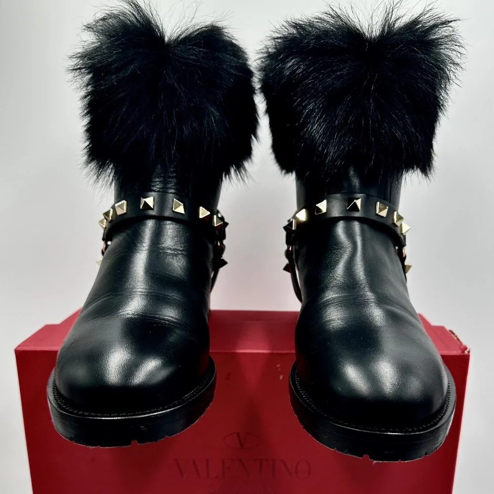 VALENTINO ROCKSTUD Winter Ankle Boots WOMENS SZ 8.5 - Picture 3 of 16